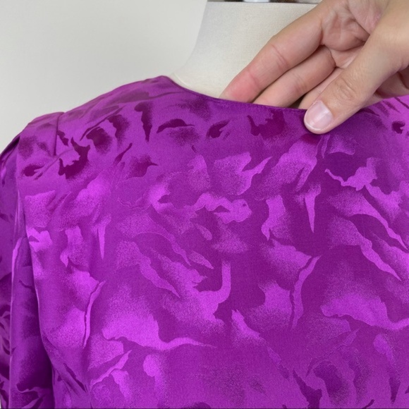 Vintage Nora Noh Purple 100% Silk Long Sleeve Dress Women Size 10 - Picture 4 of 11